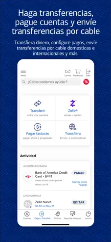 Haz transferencias, paga cuentas y envía transferencias por cable Bank of America