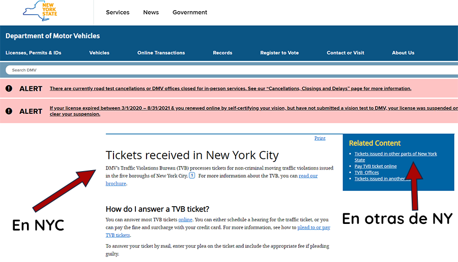 sitio web del DMV de Nueva York