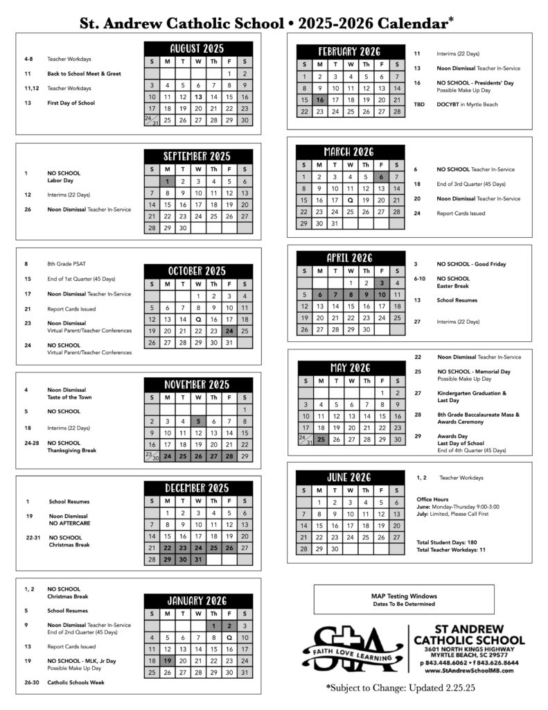 Vacaciones Catholic School USA 2025-2026