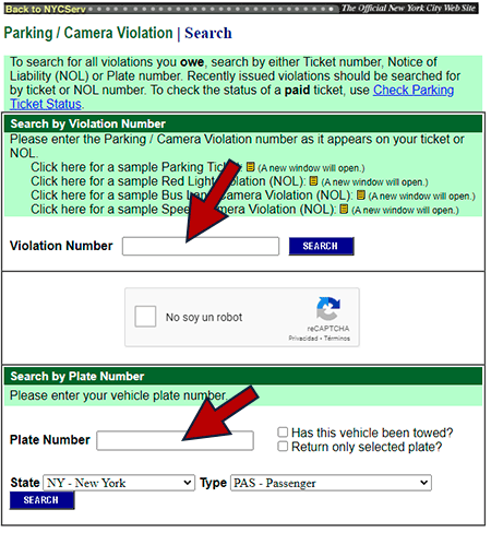 Ver multas por placa en New York City o por número de ticket