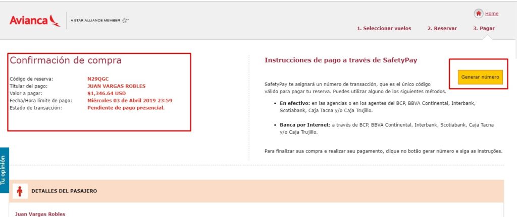 Ahora genera el código de pago y acércate al banco de tu preferencia para cancelar la reserva.