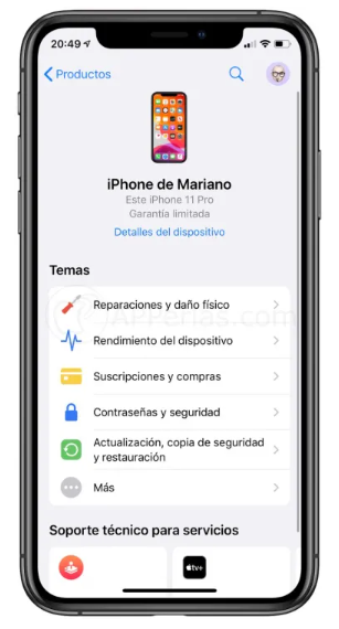 Pedir una cita por ejemplo para: Reparaciones y daño físico en iPhone