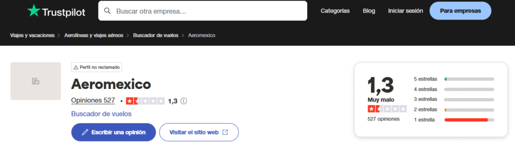 Trustpilot Aeroméxico opiniones