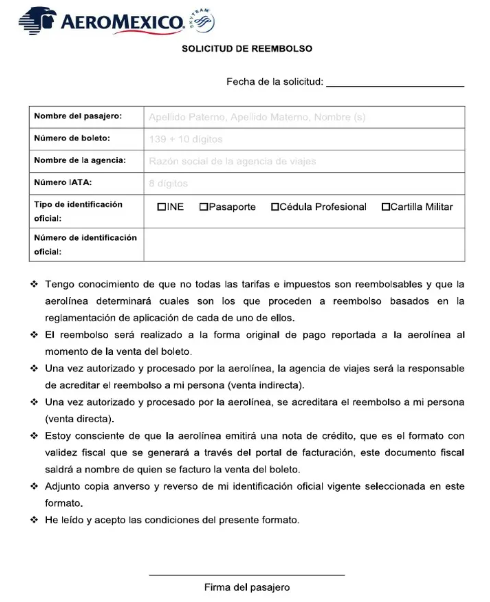 Formulario reembolsos Aeroméxico