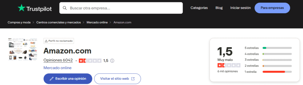 Opiniones de Trustpilot Amazon España