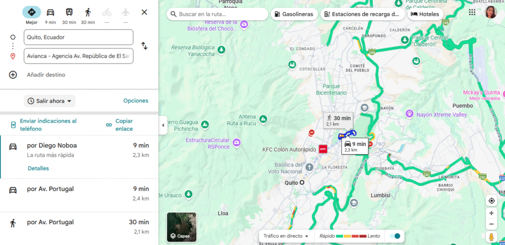 Google Maps de una oficina de Avianca en Quito