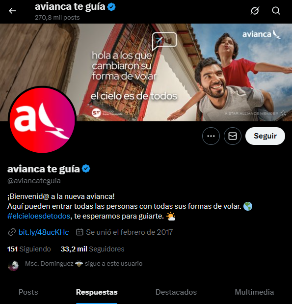 perfil de Twitter de Avianca ecuador