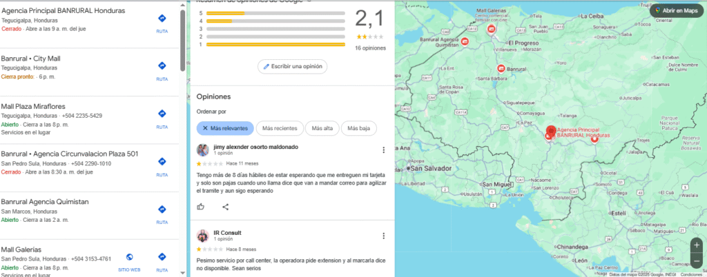 reseñas en Google Maps de alguna sucursal
