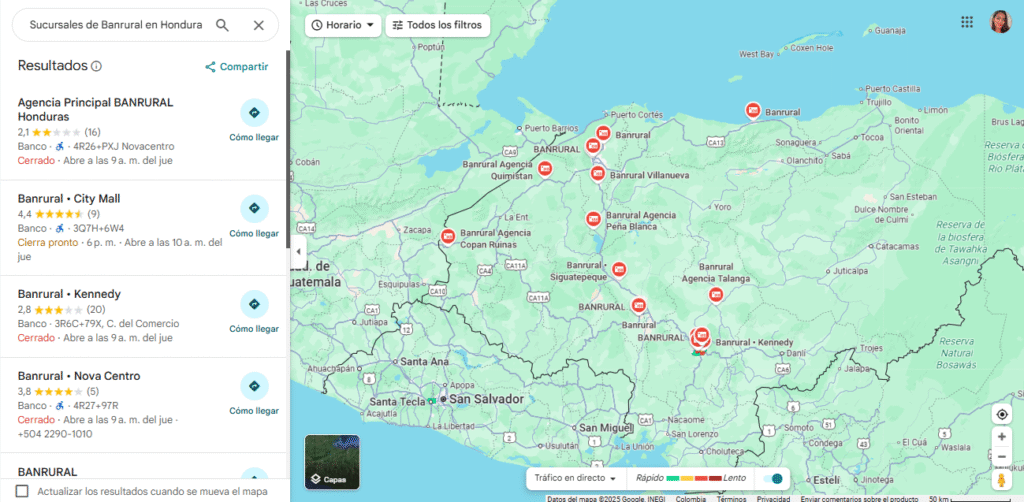 Sucursales de Banrural en Honduras