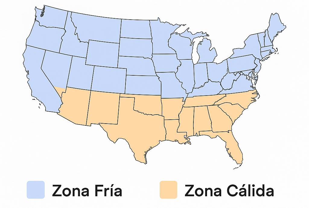 Duración típica por zona climática (norte vs. sur)