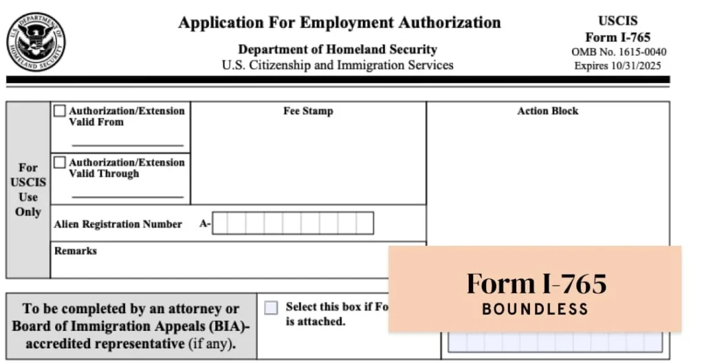Formulario I-765, requisito para autorizacion de permiso de trabajo