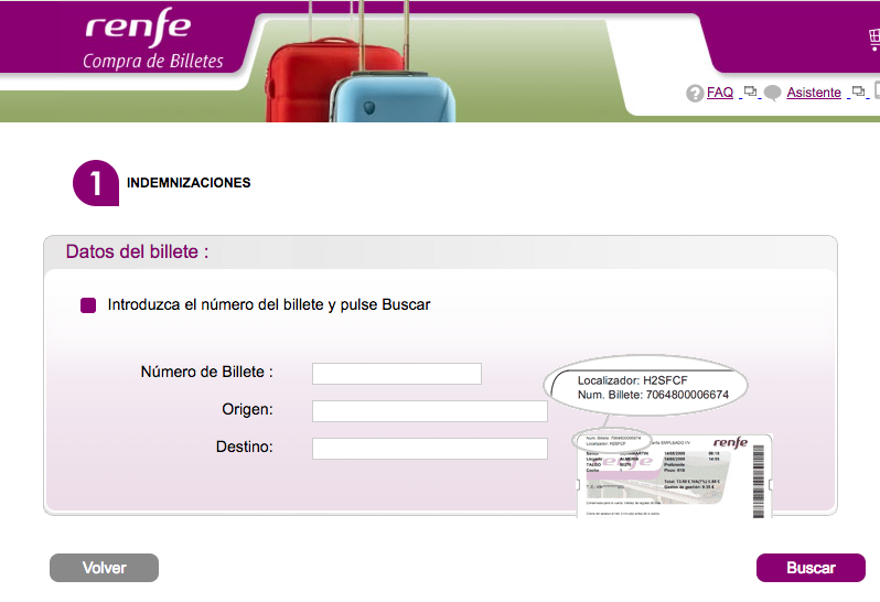 Formulario de reclamaciones en Renfe 