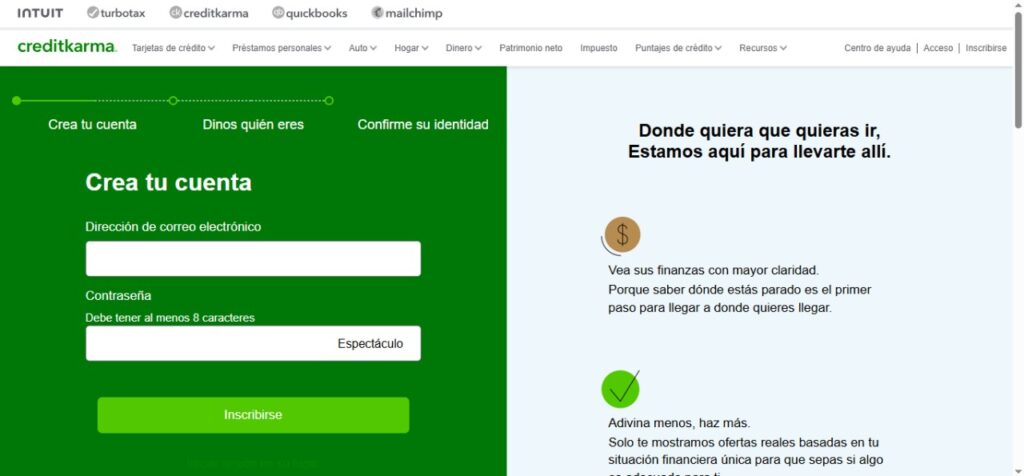 formulario de registro de Credit Karma