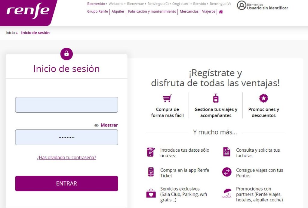 Regístrate en Renfe