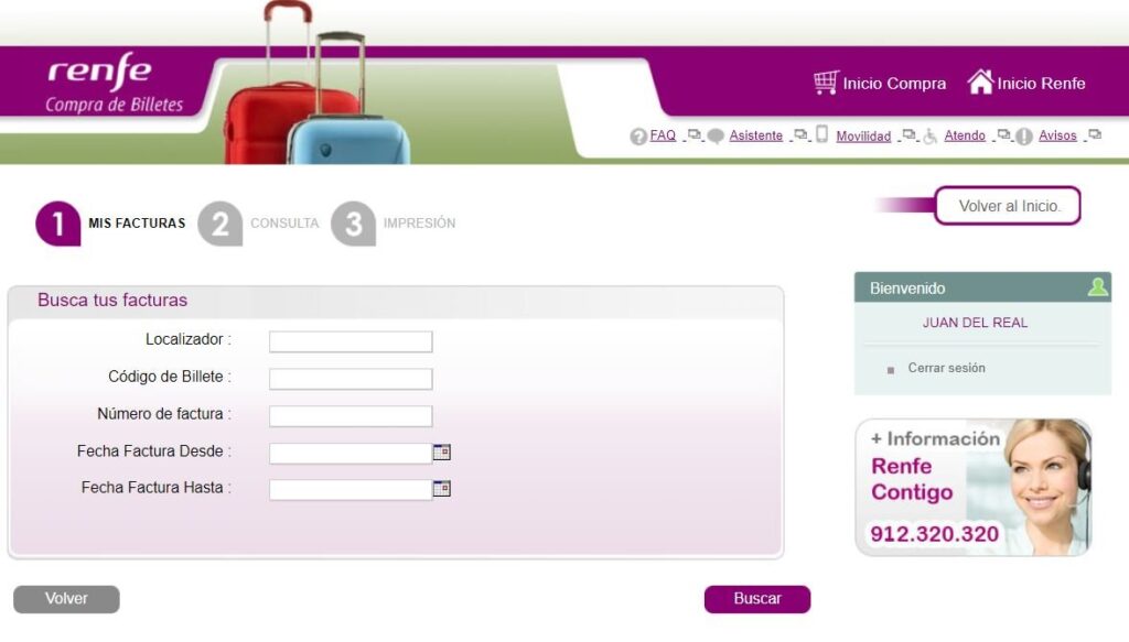 Localizador de factura Renfe 