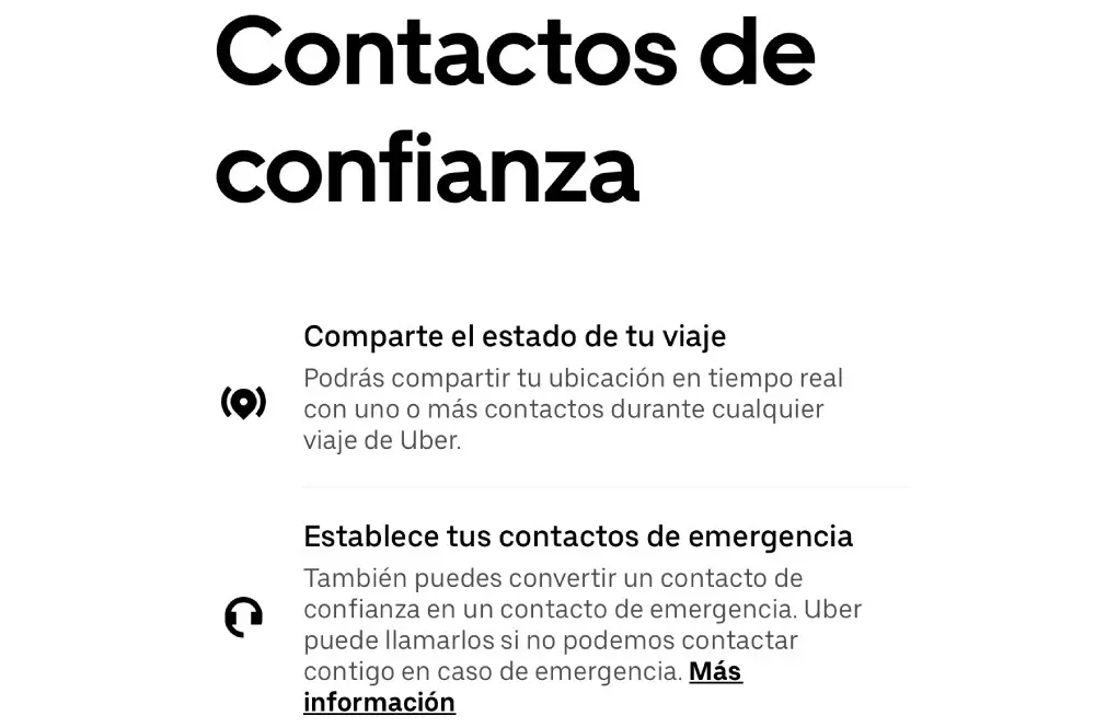 Contactos de confianza en Uber