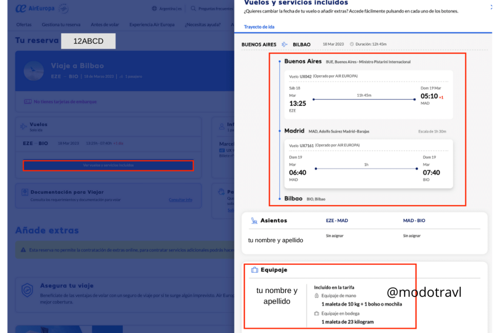 Servicios incluidos Air Europa