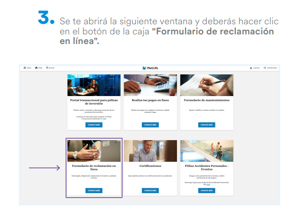 Se te abrirá la siguiente ventana y deberás hacer clic
en el botón de la caja "Formulario de reclamación
en línea".