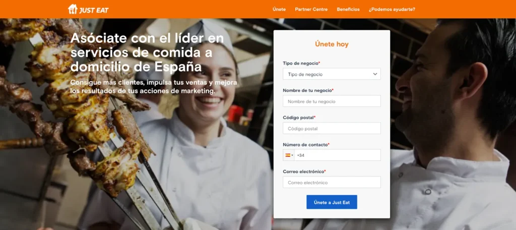 formulario de registro para restaurantes Just Eat Partners