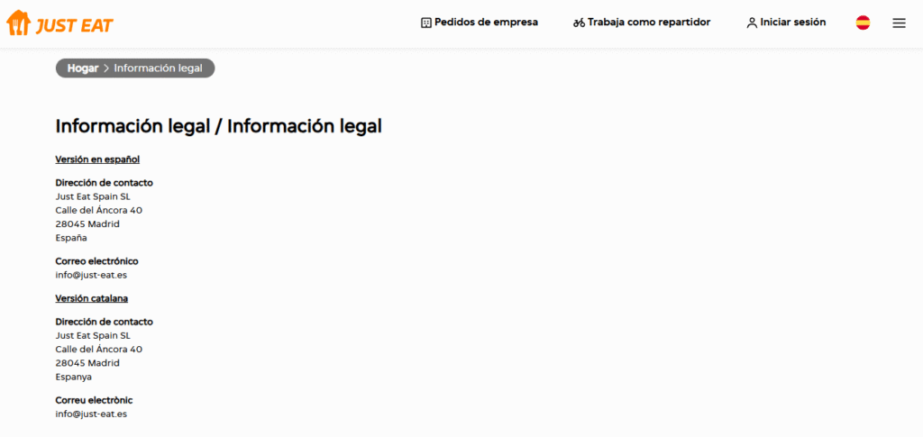 Información legal / Información legal Just Eat España
