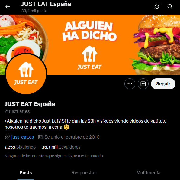 perfil de Twitter en Just Eat