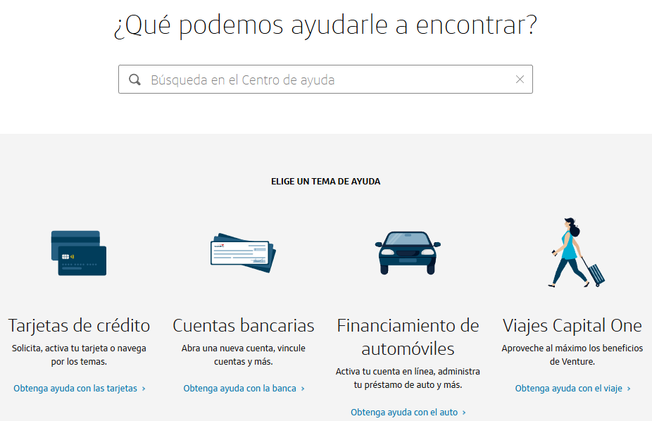 Página de ayuda oficial de Capital One para clientes