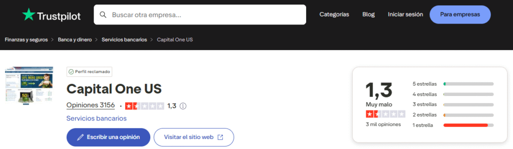 reseñas de trustpilot sobre capital one