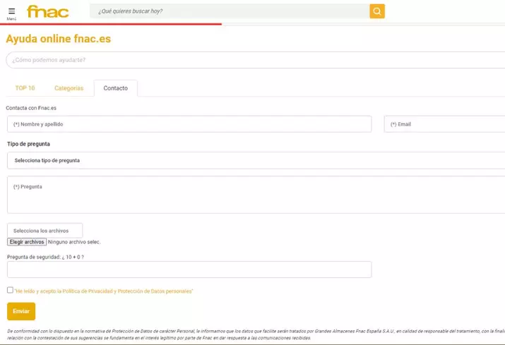 Contacto con Fnac por correo electrónico