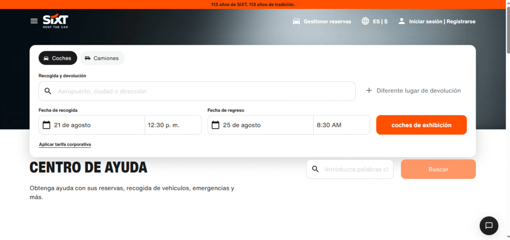 página oficial de contacto de Sixt
