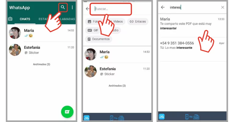 Captura de la lupa de búsqueda dentro de WhatsApp