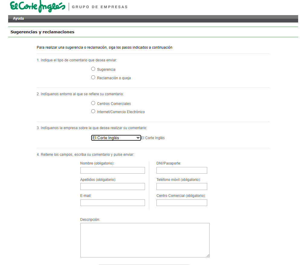 Reclamaciones en Viajes El Corte Inglés