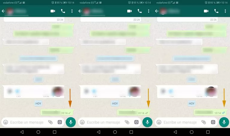whatsapp conversación con alguien que te bloqueó y otra normal (una chulito o dos chulitos)
