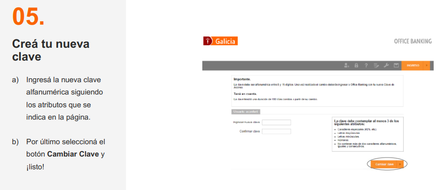 Clave del Home Banking en Banco Galicia