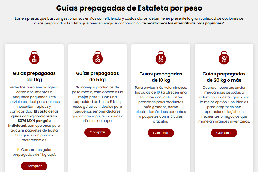 Guías prepagadas de Estafeta por peso