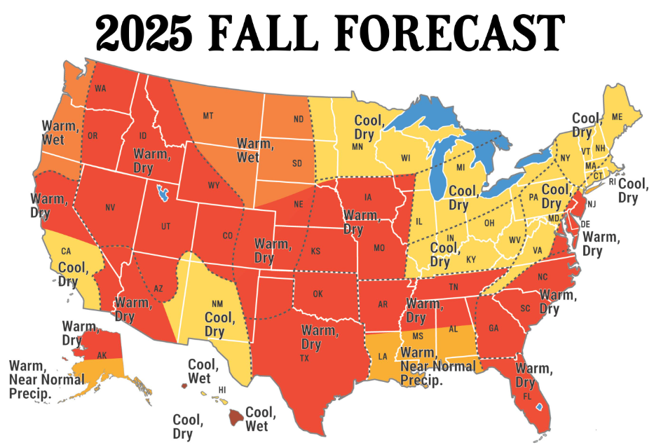 average fall temperatures USA map 2025