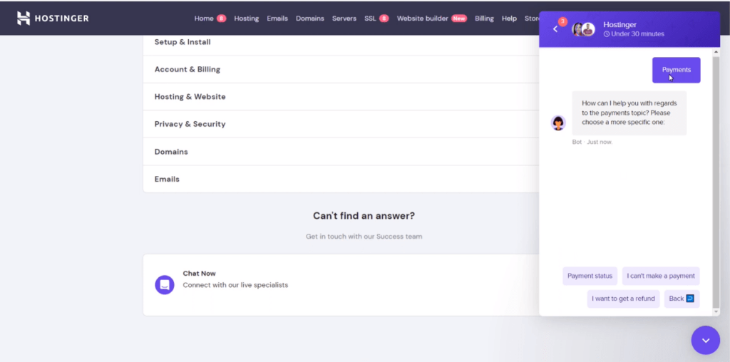 Alternativas al teléfono Hostinger (chat en vivo, tickets, email)