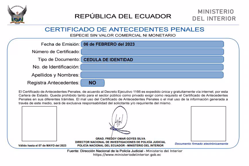 Certificado de Antecedentes Penales en el Consulado Ecuatoriano en Newark
