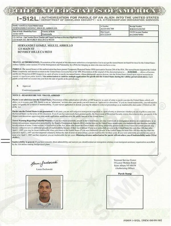advance parole daca ejemplo