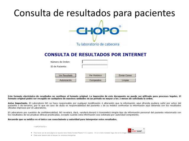 Consulta de resultados en www.chopo.com.mx