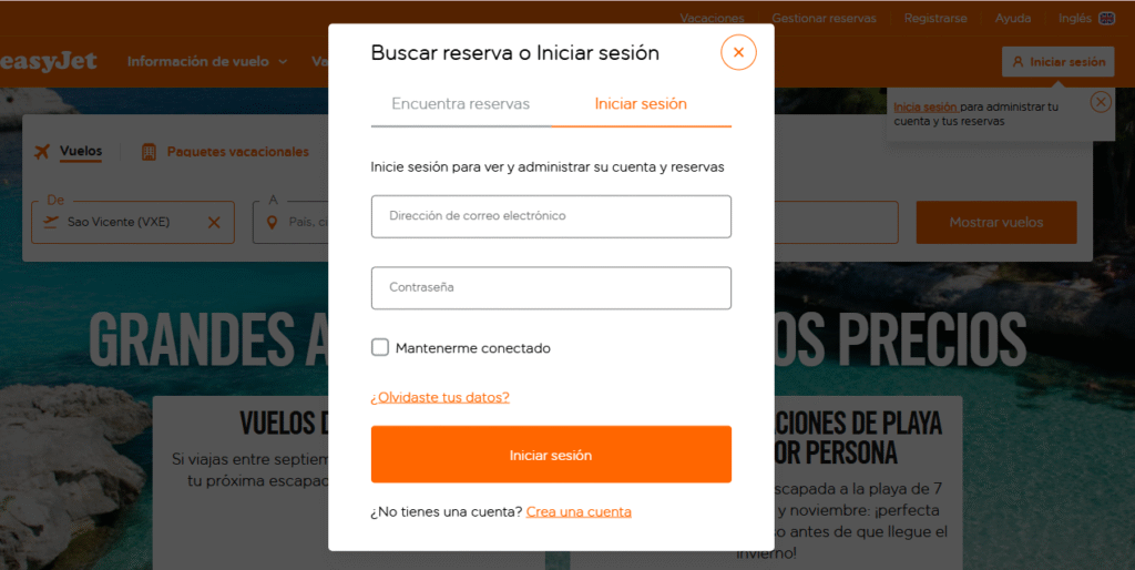 EasyJet gestionar reserva desde la app y la web oficial