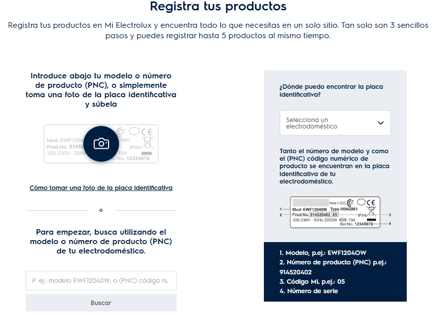 Electrolux registro garantía