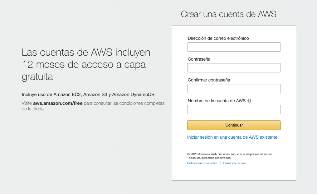 cómo contactar AWS y crear una cuenta gratuita
