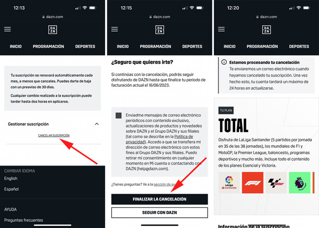 Dar de Baja la Suscripción a DAZN