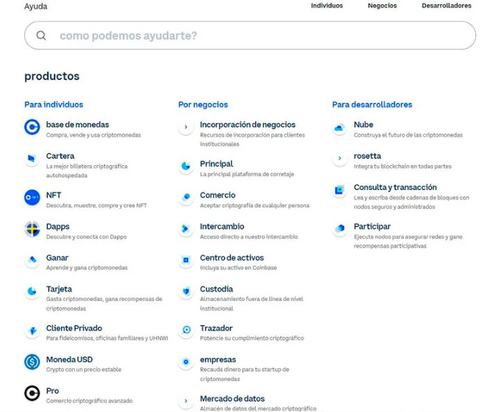 centro de ayuda de Coinbase