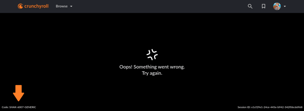 Crunchyroll error screen
