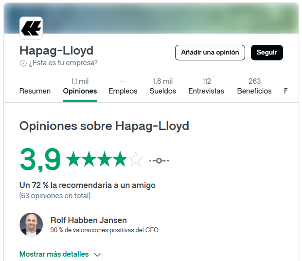 Opiniones de clientes y reseñas sobre el servicio de Hapag Lloyd 
