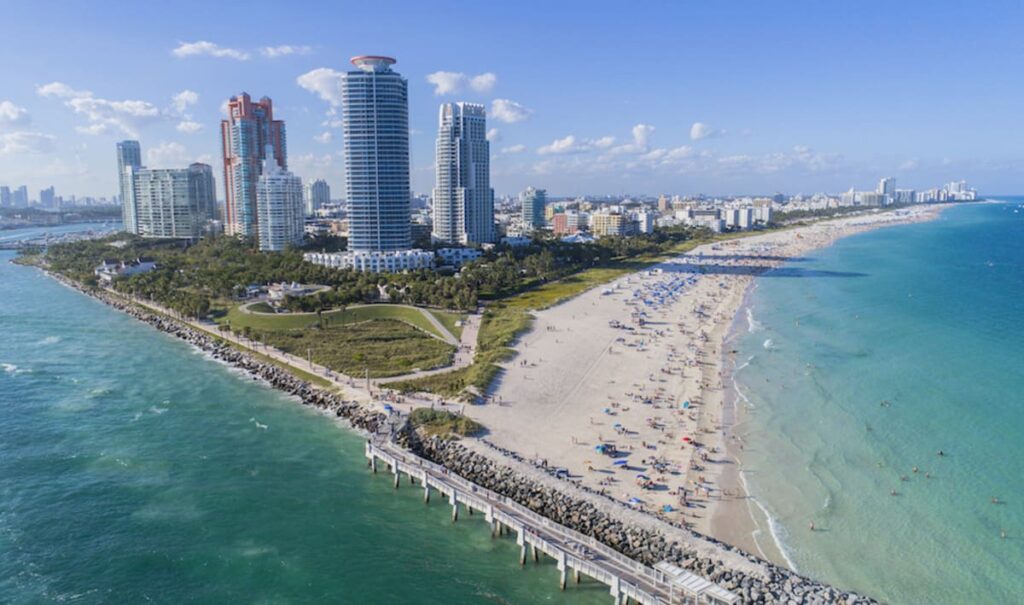 South Beach sunrise aerial