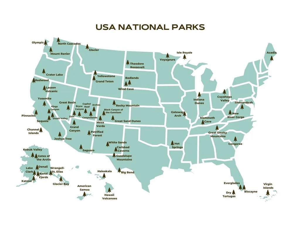 List of US national parks map