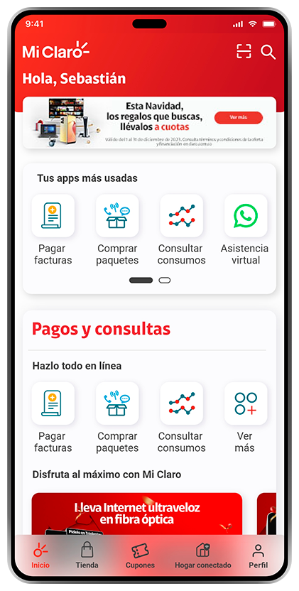 app Mi Claro mostrando menú de atención