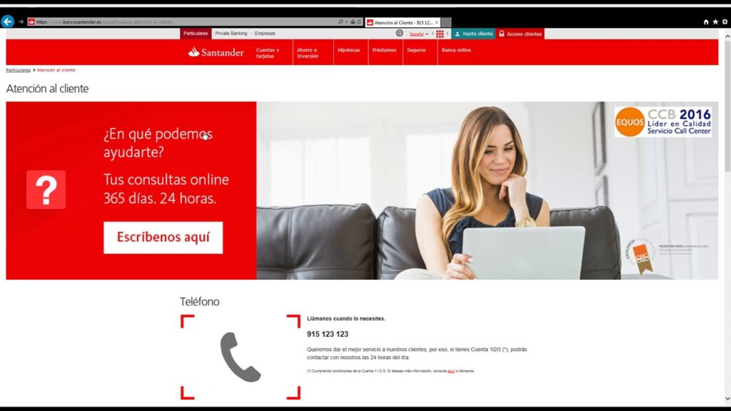 web oficial Banco Santander España atención al cliente
